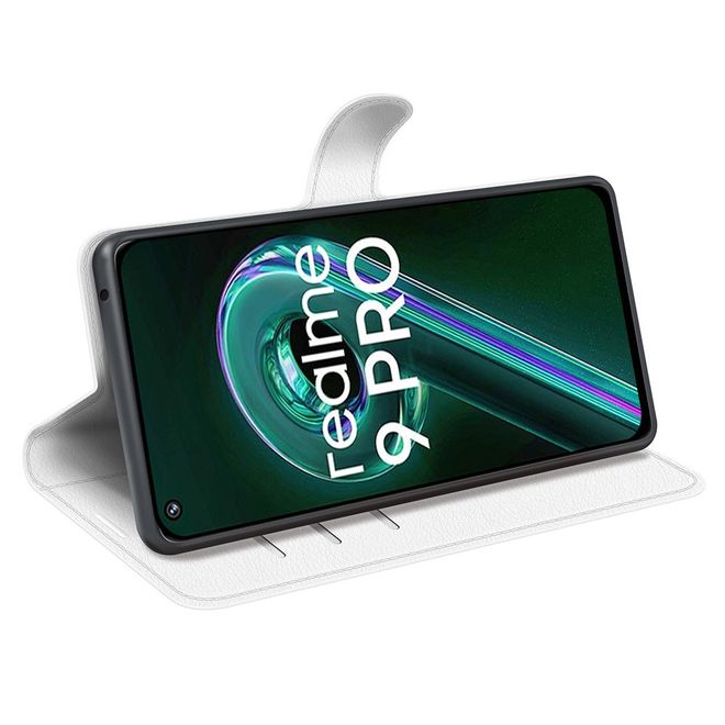 Realme 9 Pro Handy Hülle - Litchi Leder Bookcover Series - weiss