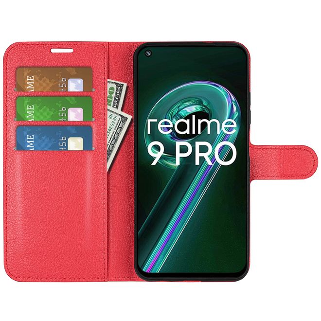 Realme 9 Pro Handy Hülle - Litchi Leder Bookcover Series - rot