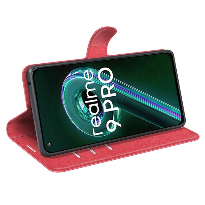 Realme 9 Pro Handy Hülle - Litchi Leder Bookcover Series - rot