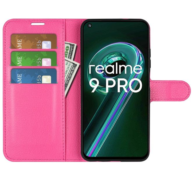 Realme 9 Pro Handy Hülle - Litchi Leder Bookcover Series - rosa