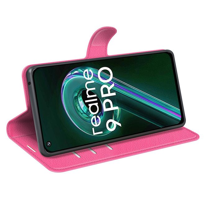 Realme 9 Pro Handy Hülle - Litchi Leder Bookcover Series - rosa