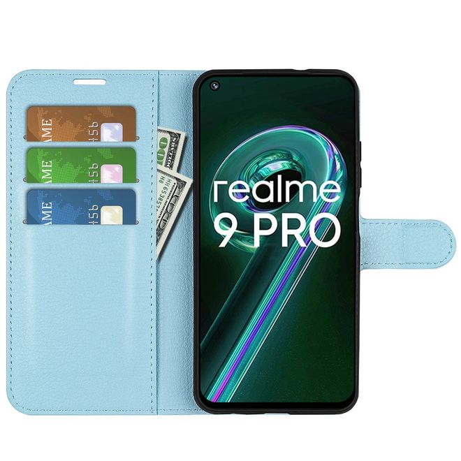 Realme 9 Pro Handy Hülle - Litchi Leder Bookcover Series - blau