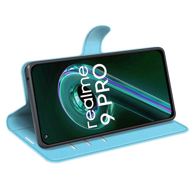 Realme 9 Pro Handy Hülle - Litchi Leder Bookcover Series - blau