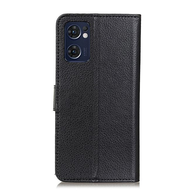Oppo Reno7 5G Handy Hülle - Litchi Leder Bookcover Series - schwarz