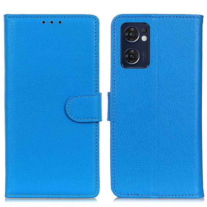 Oppo Reno7 5G Handy Hülle - Litchi Leder Bookcover Series - blau