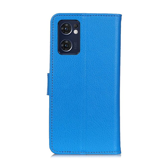 Oppo Reno7 5G Handy Hülle - Litchi Leder Bookcover Series - blau