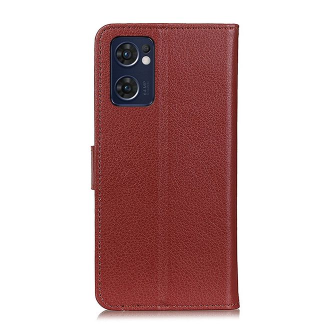 Oppo Reno7 5G Handy Hülle - Litchi Leder Bookcover Series - braun