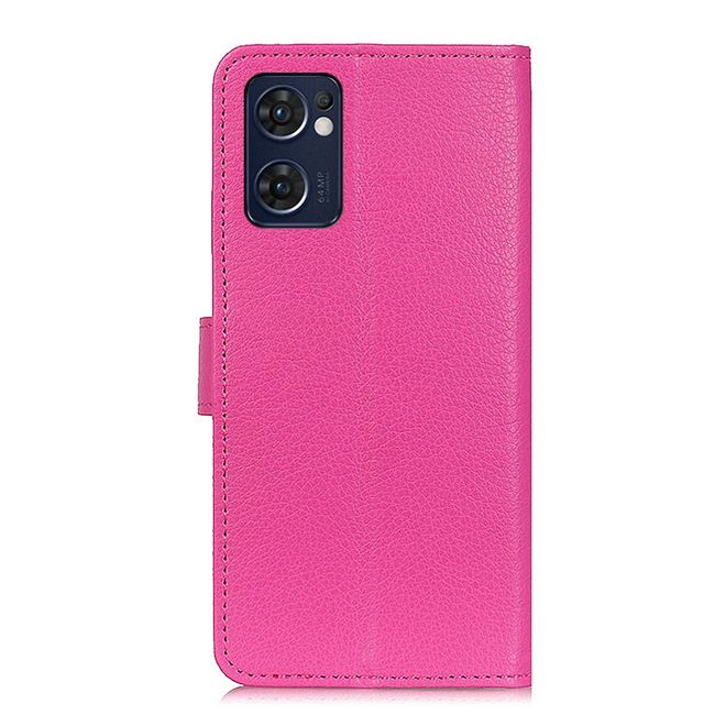 Oppo Reno7 5G Handy Hülle - Litchi Leder Bookcover Series - rosa
