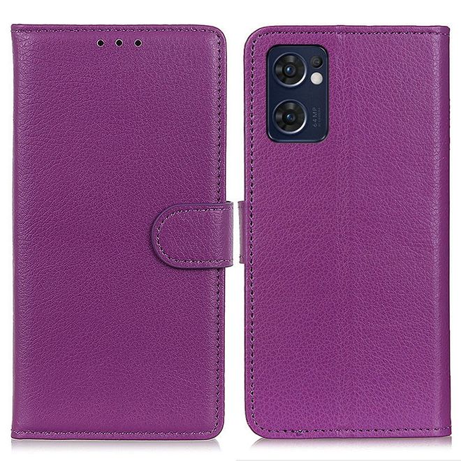 Oppo Reno7 5G Handy Hülle - Litchi Leder Bookcover Series - purpur