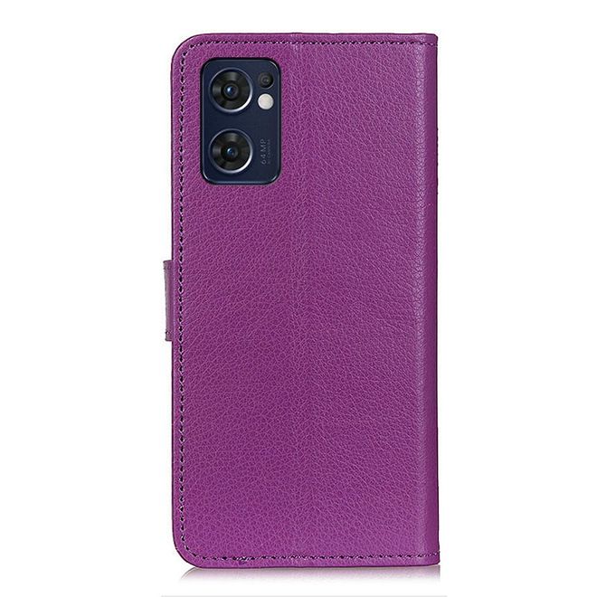 Oppo Reno7 5G Handy Hülle - Litchi Leder Bookcover Series - purpur