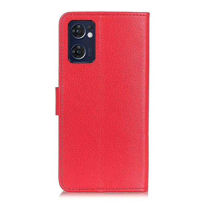 Oppo Reno7 5G Handy Hülle - Litchi Leder Bookcover Series - rot