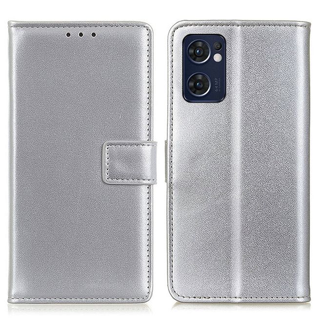 Oppo Reno7 5G Handy Hülle - Classic II Leder Bookcover Series - silber