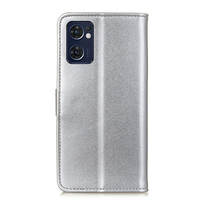 Oppo Reno7 5G Handy Hülle - Classic II Leder Bookcover Series - silber