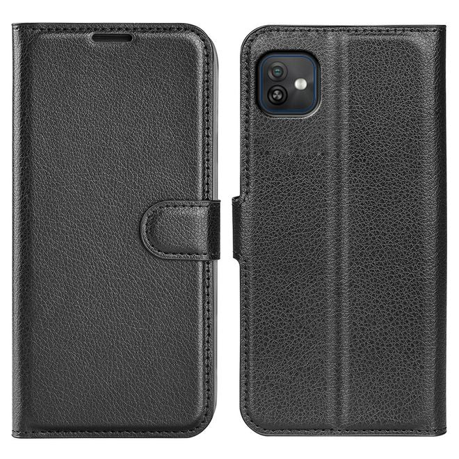 Wiko Y82 Handy Hülle - Litchi Leder Bookcover Series - schwarz