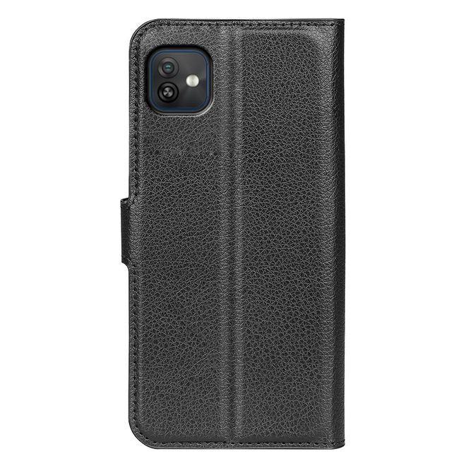 Wiko Y82 Handy Hülle - Litchi Leder Bookcover Series - schwarz