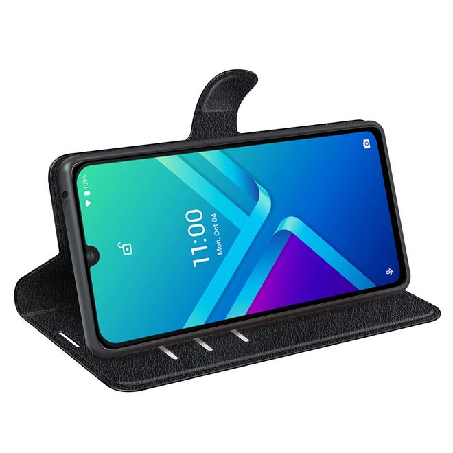 Wiko Y82 Handy Hülle - Litchi Leder Bookcover Series - schwarz