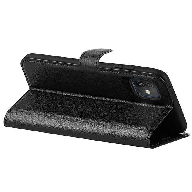 Wiko Y82 Handy Hülle - Litchi Leder Bookcover Series - schwarz
