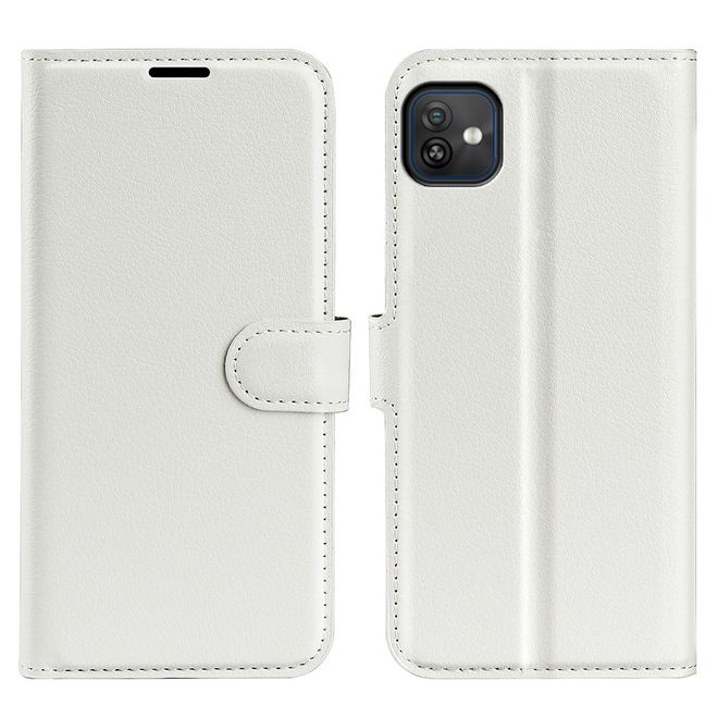 Wiko Y82 Handy Hülle - Litchi Leder Bookcover Series - weiss