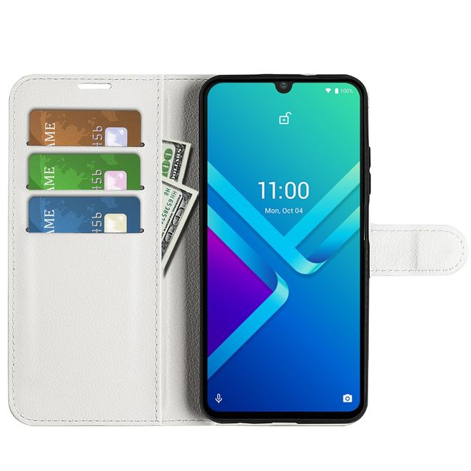 Wiko Y82 Handy Hülle - Litchi Leder Bookcover Series - weiss