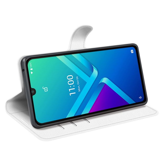 Wiko Y82 Handy Hülle - Litchi Leder Bookcover Series - weiss