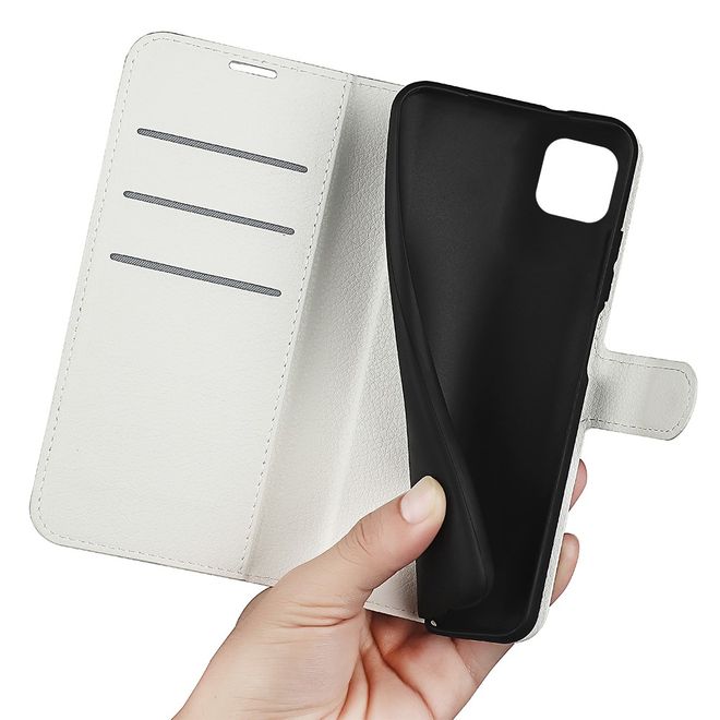 Wiko Y82 Handy Hülle - Litchi Leder Bookcover Series - weiss