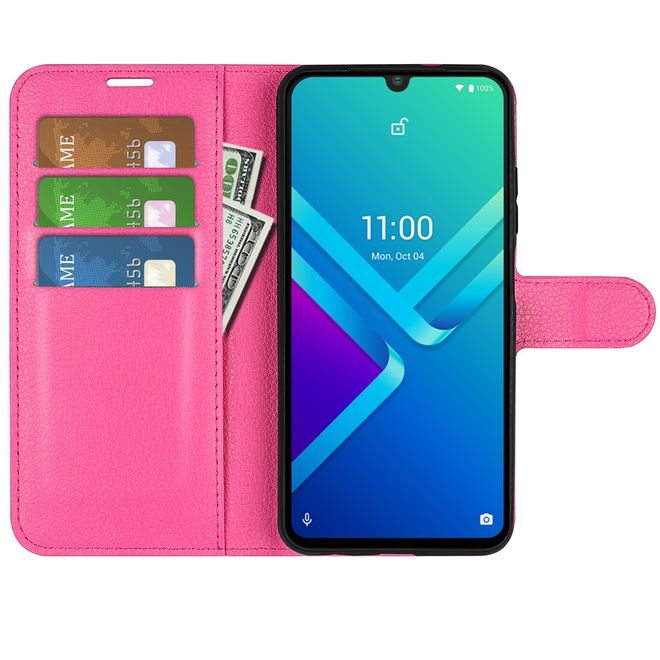 Wiko Y82 Handy Hülle - Litchi Leder Bookcover Series - rosa