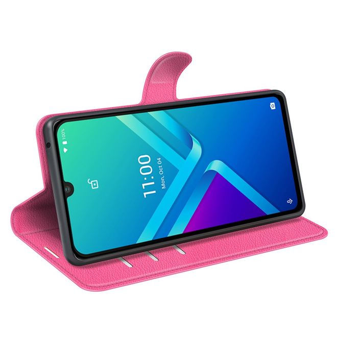 Wiko Y82 Handy Hülle - Litchi Leder Bookcover Series - rosa