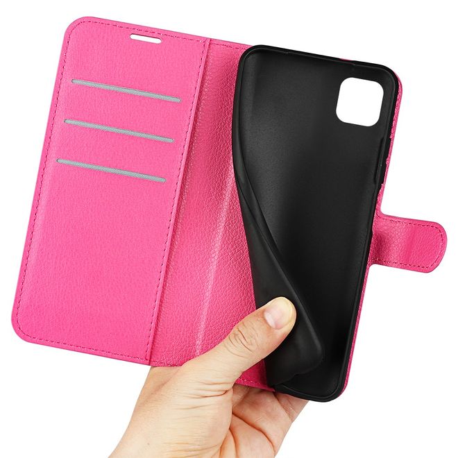 Wiko Y82 Handy Hülle - Litchi Leder Bookcover Series - rosa