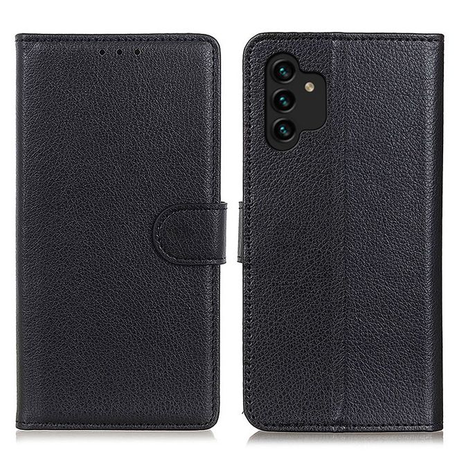 Samsung Galaxy A13 4G Handy Hülle - Litchi Leder Bookcover Series - schwarz