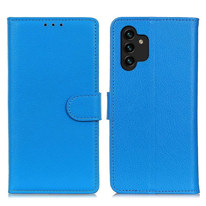 Samsung Galaxy A13 4G Handy Hülle - Litchi Leder Bookcover Series - blau