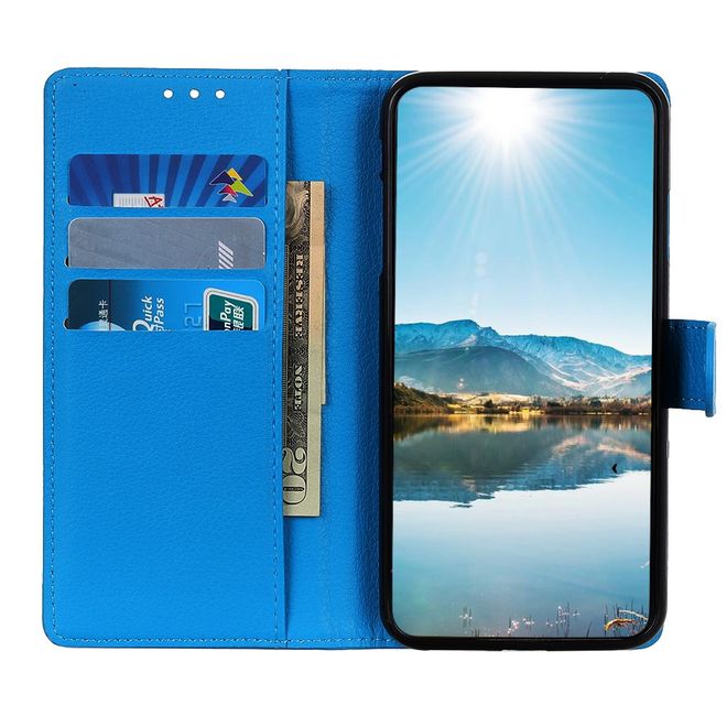 Samsung Galaxy A13 4G Handy Hülle - Litchi Leder Bookcover Series - blau