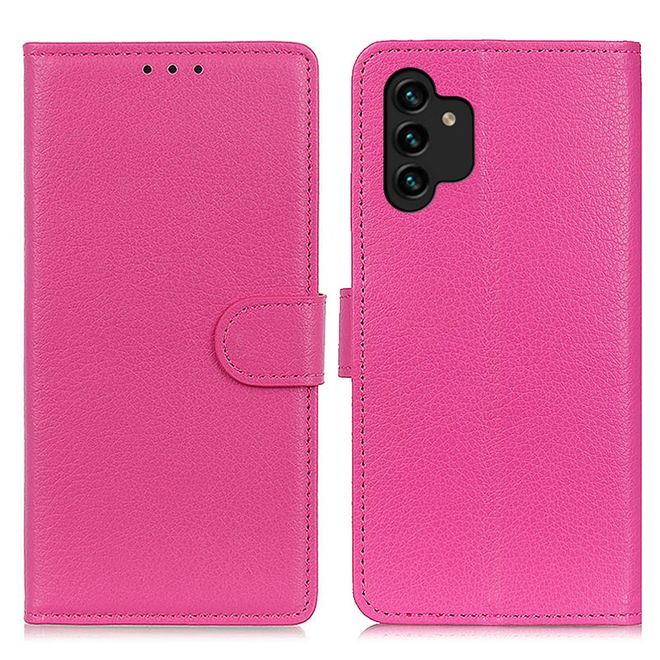 Samsung Galaxy A13 4G Handy Hülle - Litchi Leder Bookcover Series - rosa