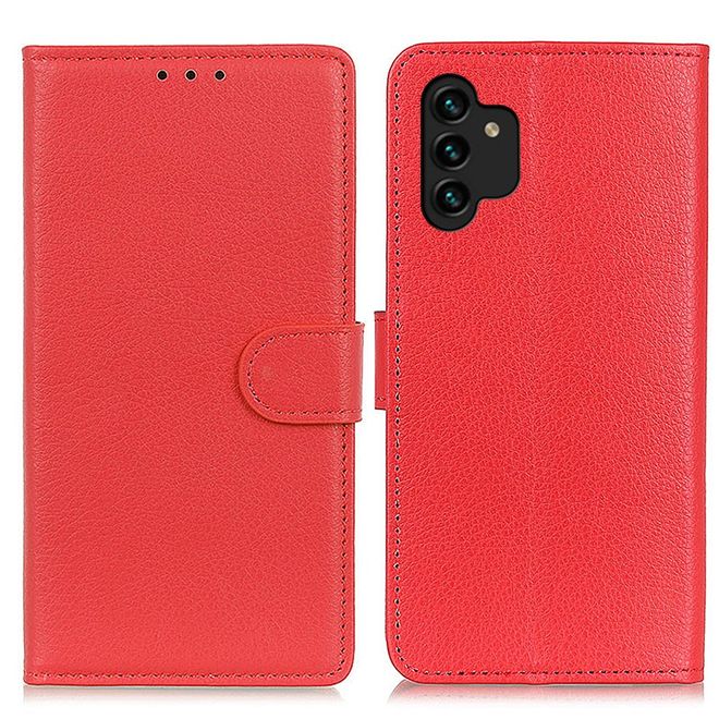 Samsung Galaxy A13 4G Handy Hülle - Litchi Leder Bookcover Series - rot