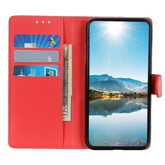 Samsung Galaxy A13 4G Handy Hülle - Litchi Leder Bookcover Series - rot