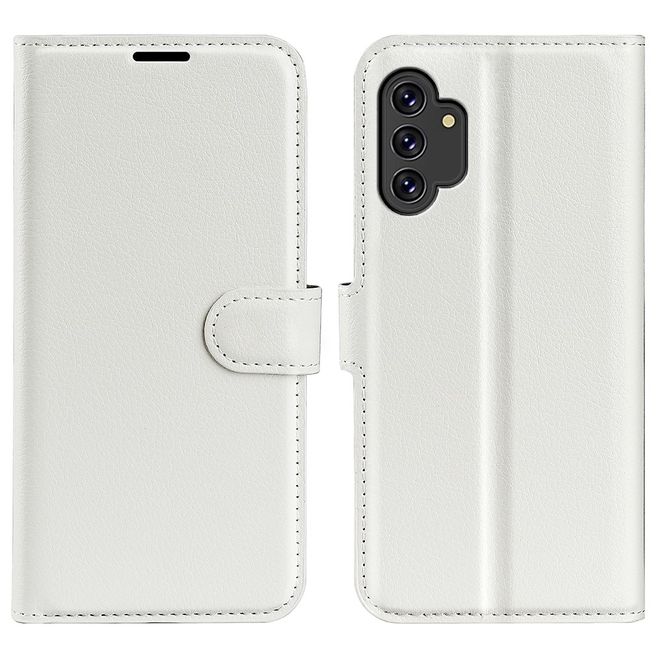 Samsung Galaxy A13 4G Handy Hülle - Litchi Leder Bookcover Series - weiss