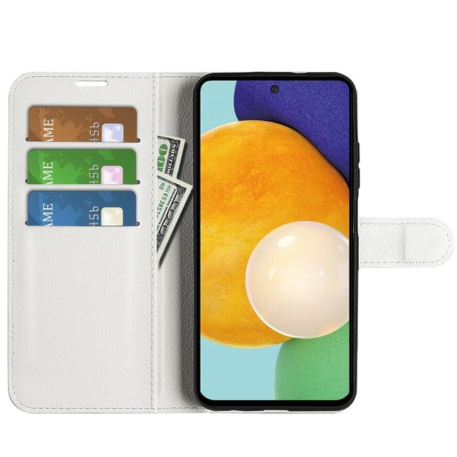 Samsung Galaxy A13 4G Handy Hülle - Litchi Leder Bookcover Series - weiss