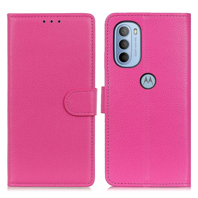 Motorola Moto G31 / G41 Handy Hülle - Litchi Leder Bookcover Series - rosa