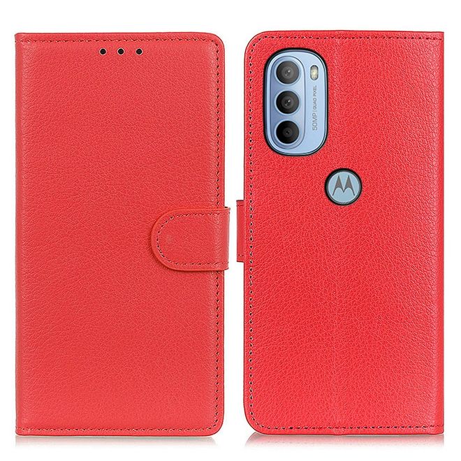 Motorola Moto G31 / G41 Handy Hülle - Litchi Leder Bookcover Series - rot