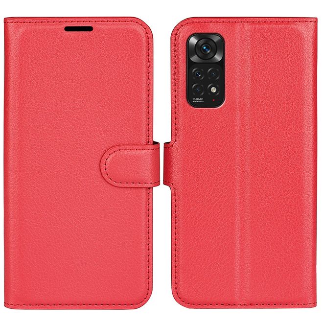Xiaomi Redmi Note 11 / Note 11S Handy Hülle - Litchi Leder Bookcover Series - rot