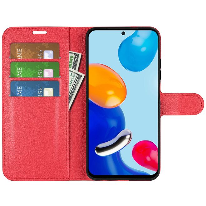 Xiaomi Redmi Note 11 / Note 11S Handy Hülle - Litchi Leder Bookcover Series - rot
