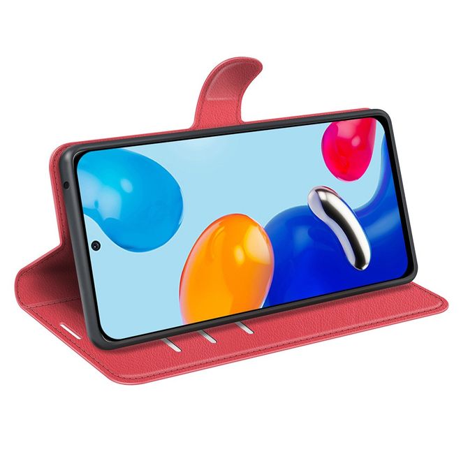 Xiaomi Redmi Note 11 / Note 11S Handy Hülle - Litchi Leder Bookcover Series - rot