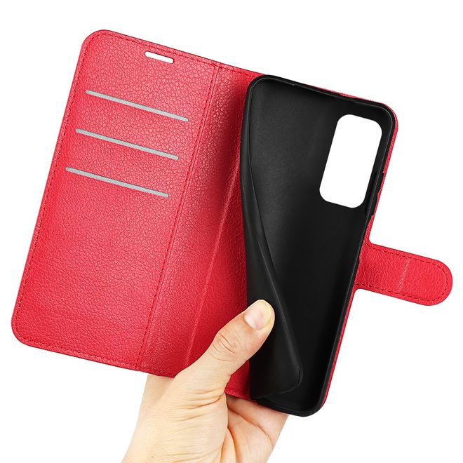 Xiaomi Redmi Note 11 / Note 11S Handy Hülle - Litchi Leder Bookcover Series - rot