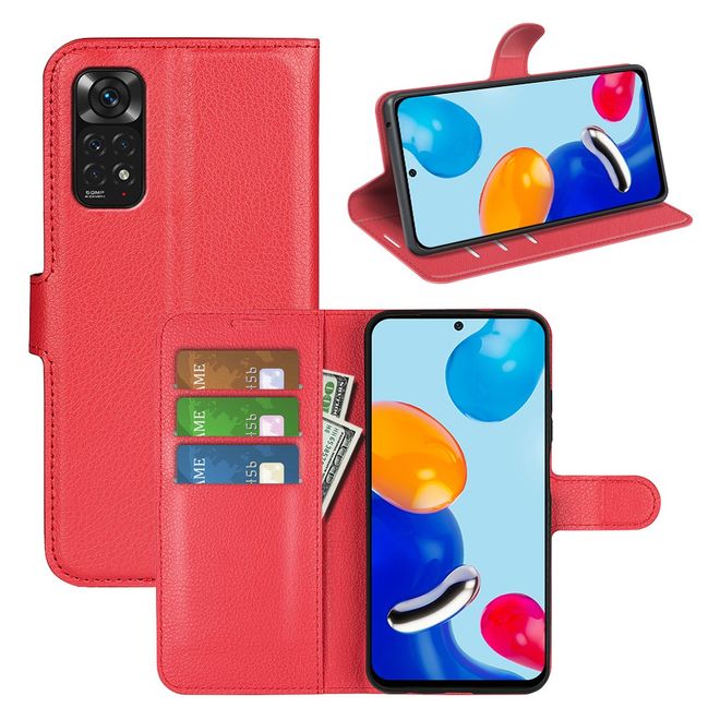 Xiaomi Redmi Note 11 / Note 11S Handy Hülle - Litchi Leder Bookcover Series - rot