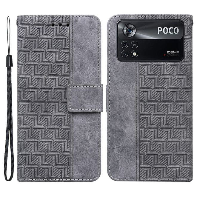 Xiaomi Poco X4 Pro 5G Hülle - Geometry Leder Bookcover Series - grau