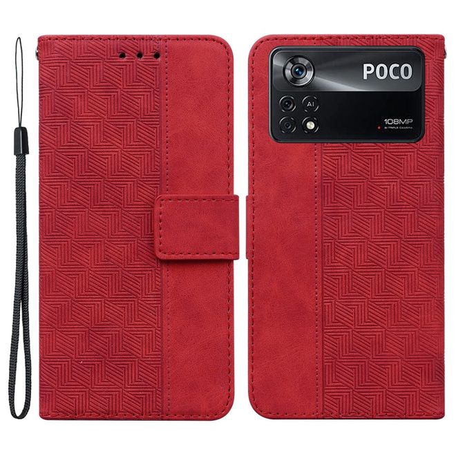 Xiaomi Poco X4 Pro 5G Hülle - Geometry Leder Bookcover Series - rot