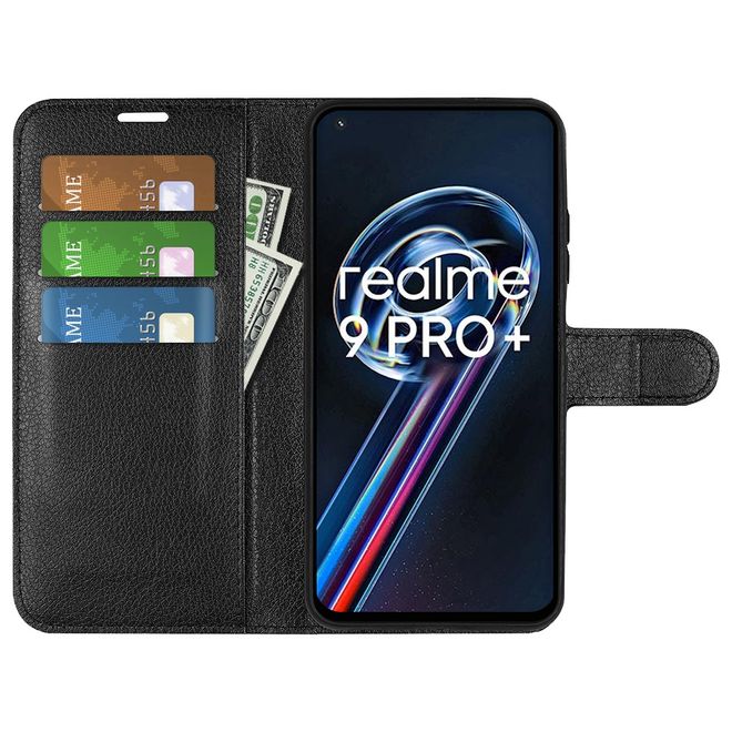 Realme 9 Pro+ Handy Hülle - Litchi Leder Bookcover Series - schwarz