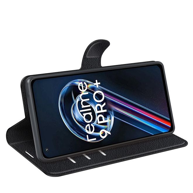 Realme 9 Pro+ Handy Hülle - Litchi Leder Bookcover Series - schwarz
