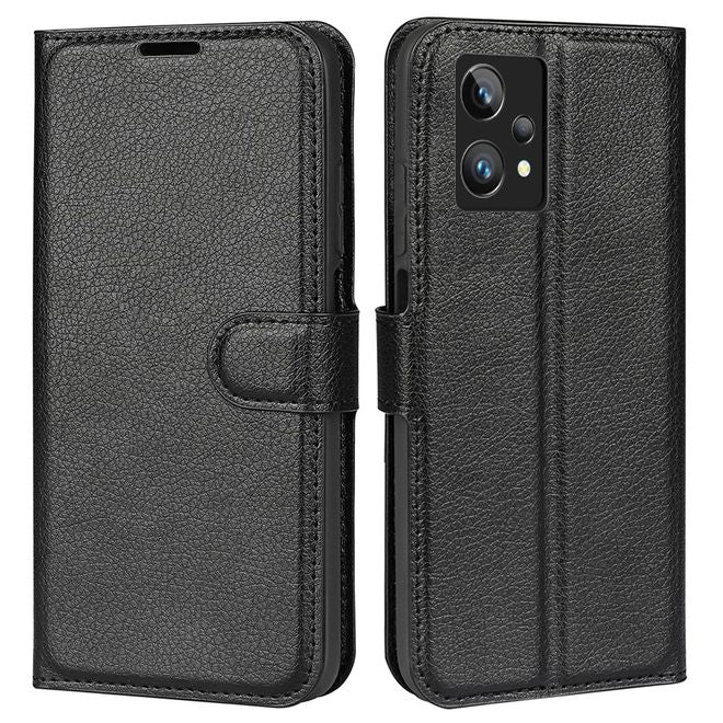 Realme 9 Pro+ Handy Hülle - Litchi Leder Bookcover Series - schwarz