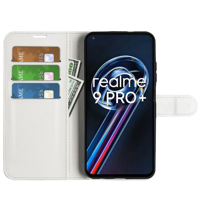 Realme 9 Pro+ Handy Hülle - Litchi Leder Bookcover Series - weiss
