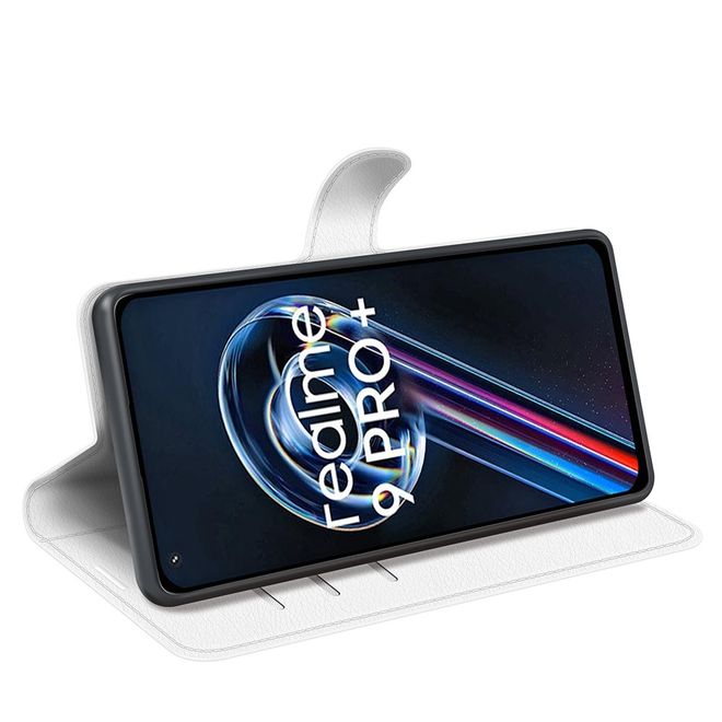 Realme 9 Pro+ Handy Hülle - Litchi Leder Bookcover Series - weiss